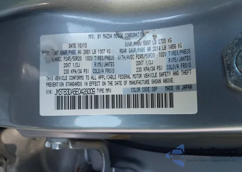 2014 Mazda Cx-9 Grand Touring z USA, uszkodzony, nr VIN JM3TB3DA5E0428009